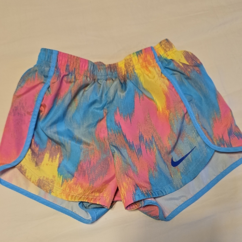 Nike Girls Dri-FIT Running Shorts Pink Blue Yellow Abstract Print Size 6X